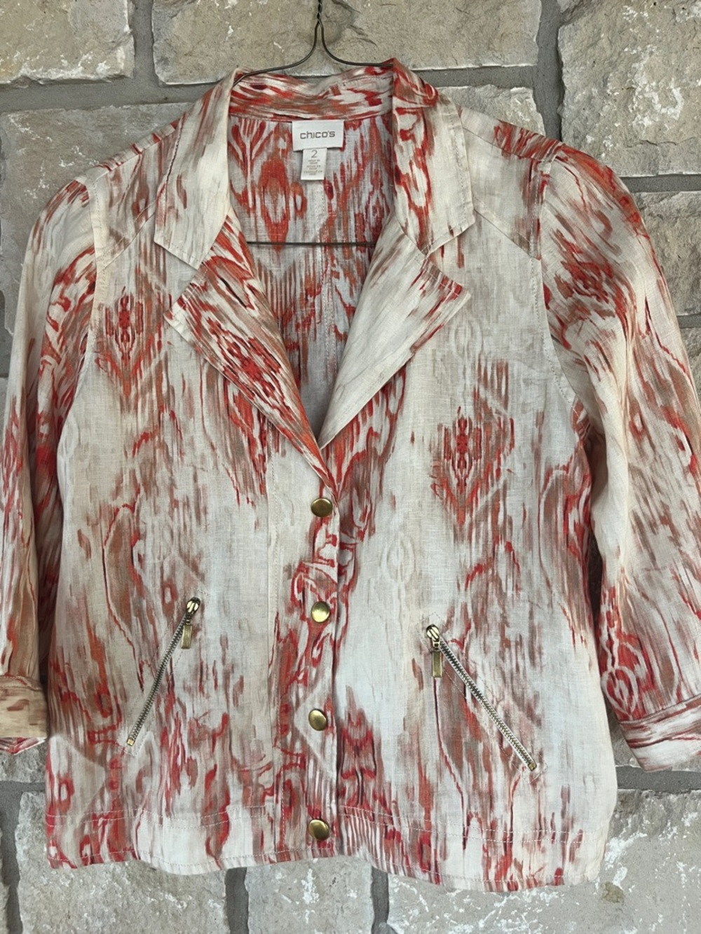 Chico's Cream/Orange/Tan Linen Jacket